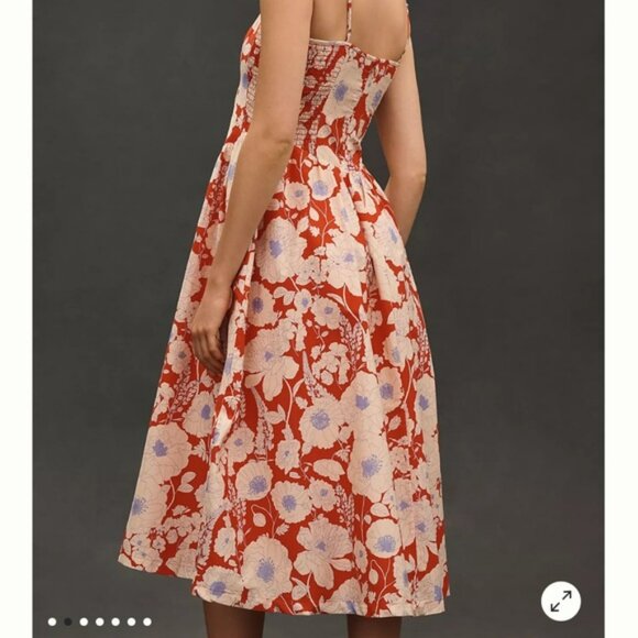 ANTHROPOLOGIE MAEVE Sleeveless Square-Neck Drop-Waist Midi Dress Red Floral S - Picture 2 of 9